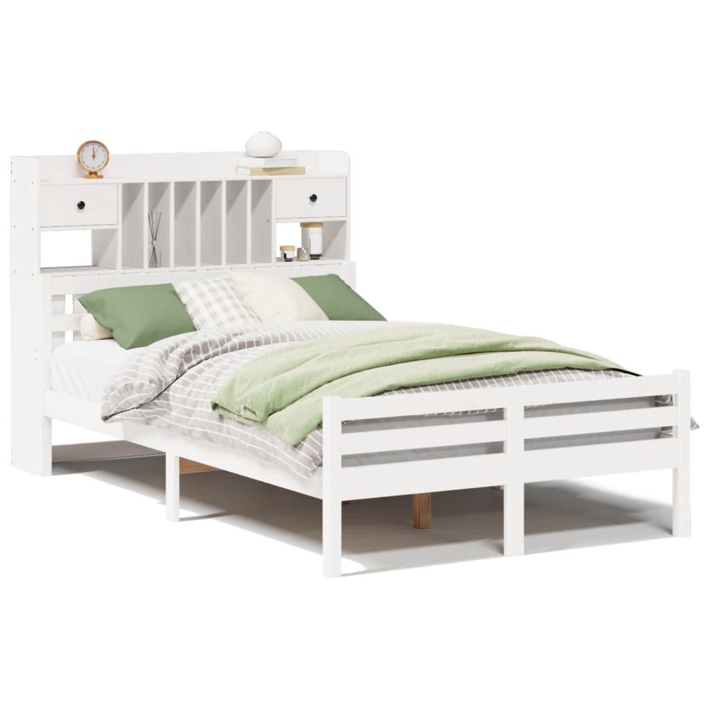 Bed met boekenkast zonder matras grenenhout wit 135x190 cm