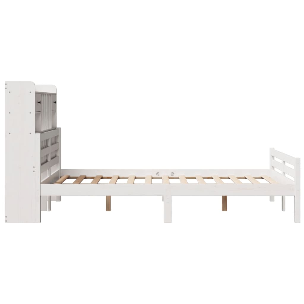 Bed met boekenkast zonder matras grenenhout wit 135x190 cm