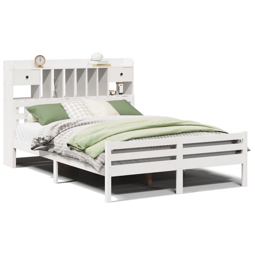 Bed met boekenkast zonder matras grenenhout wit 140x200 cm