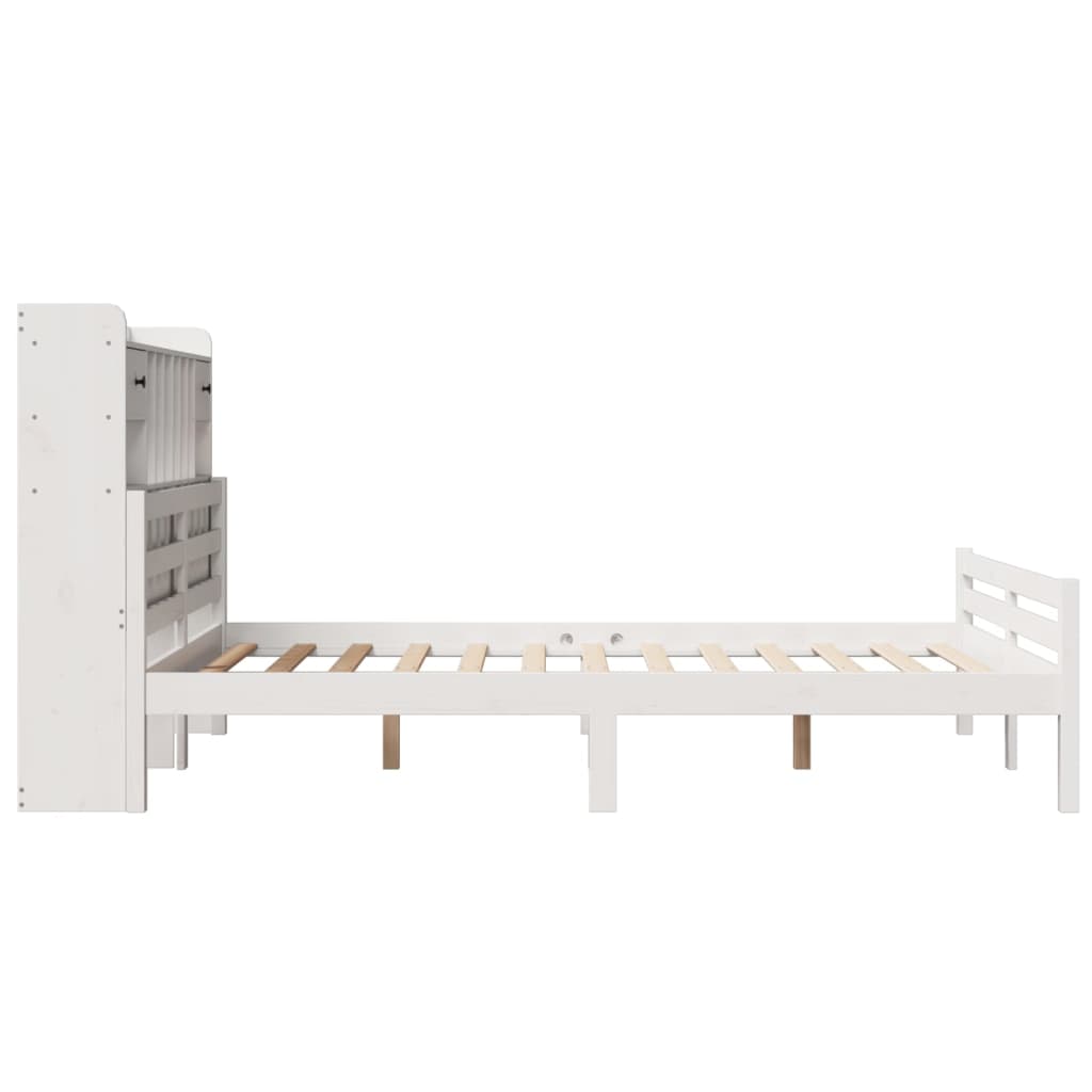 Bed met boekenkast zonder matras grenenhout wit 140x200 cm