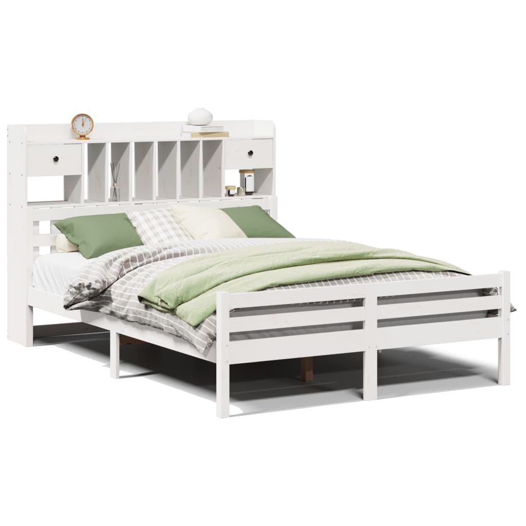 Bed met boekenkast zonder matras grenenhout wit 150x200 cm