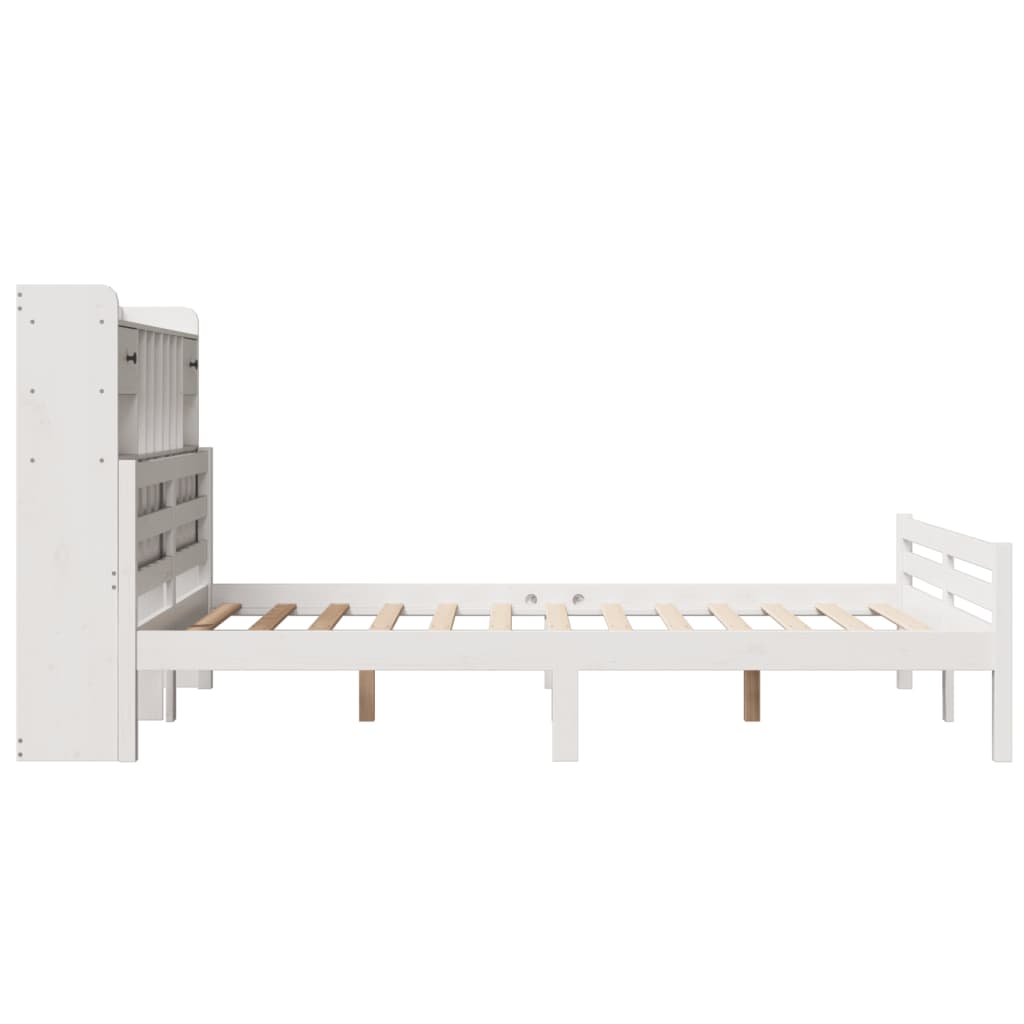 Bed met boekenkast zonder matras grenenhout wit 150x200 cm