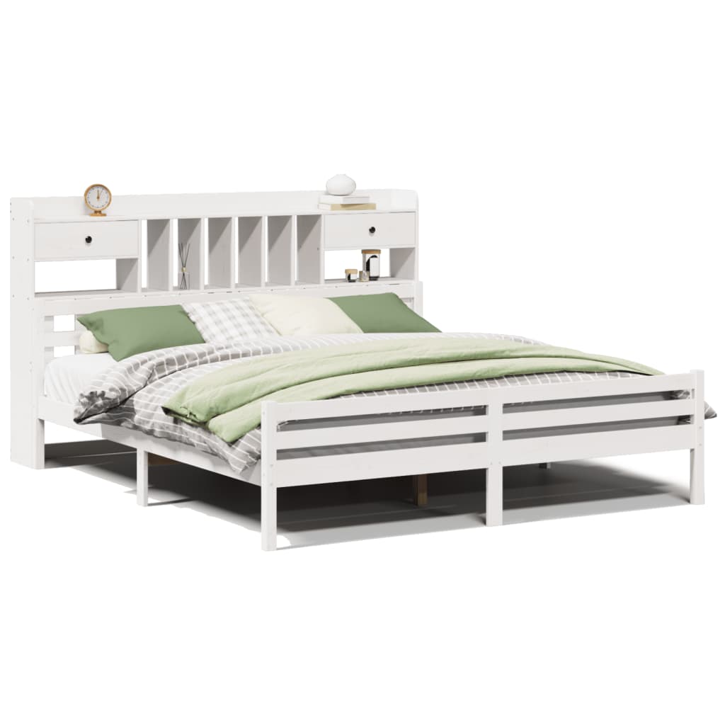 Bed met boekenkast zonder matras grenenhout wit 180x200 cm