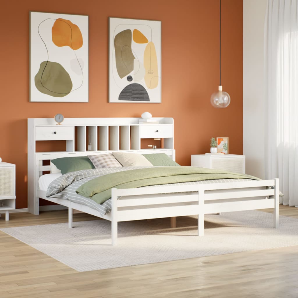 Bed met boekenkast zonder matras grenenhout wit 180x200 cm