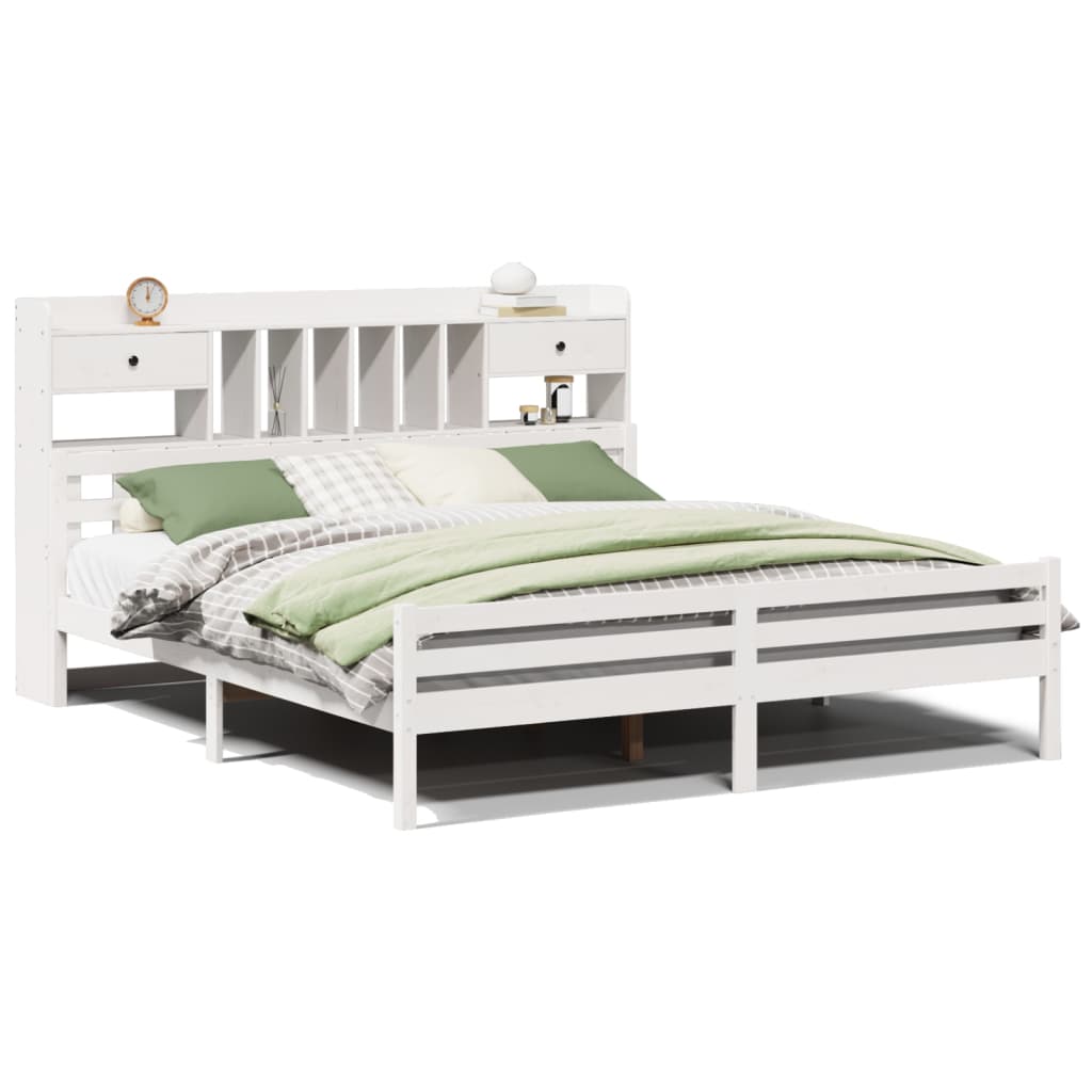 Bed met boekenkast zonder matras grenenhout wit 200x200 cm