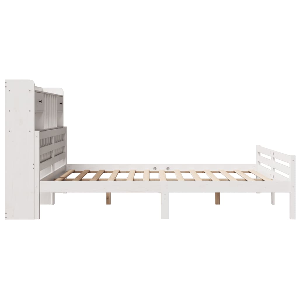 Bed met boekenkast zonder matras grenenhout wit 200x200 cm