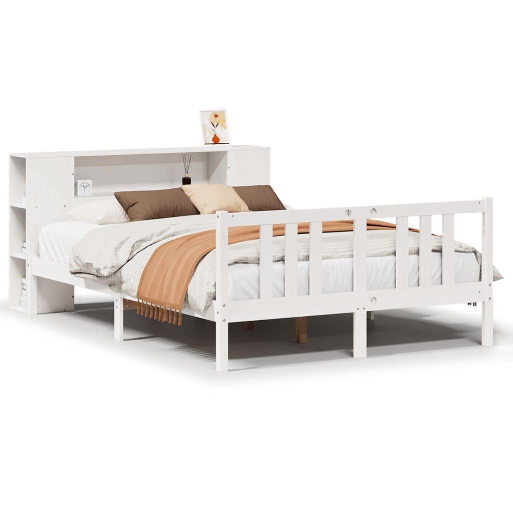 Bed met boekenkast zonder matras grenenhout wit 150x200 cm