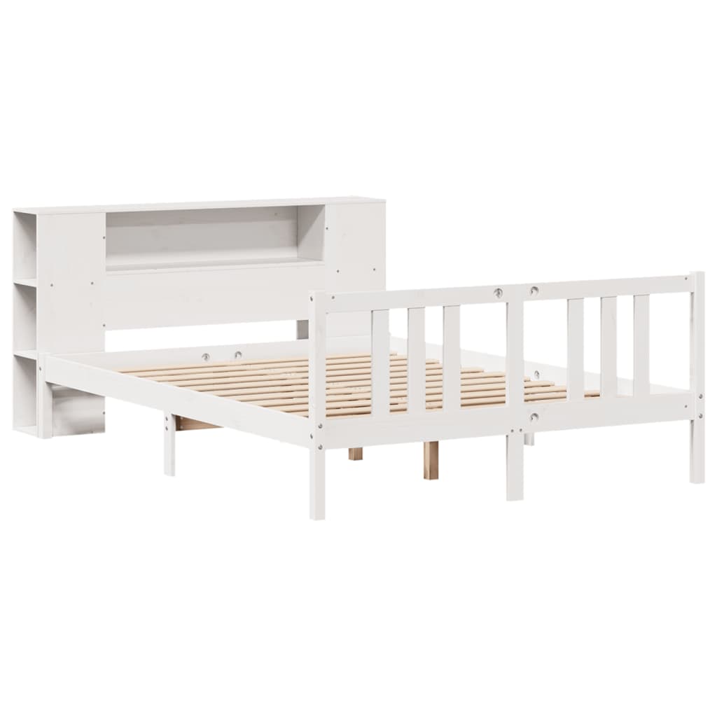 Bed met boekenkast zonder matras grenenhout wit 150x200 cm