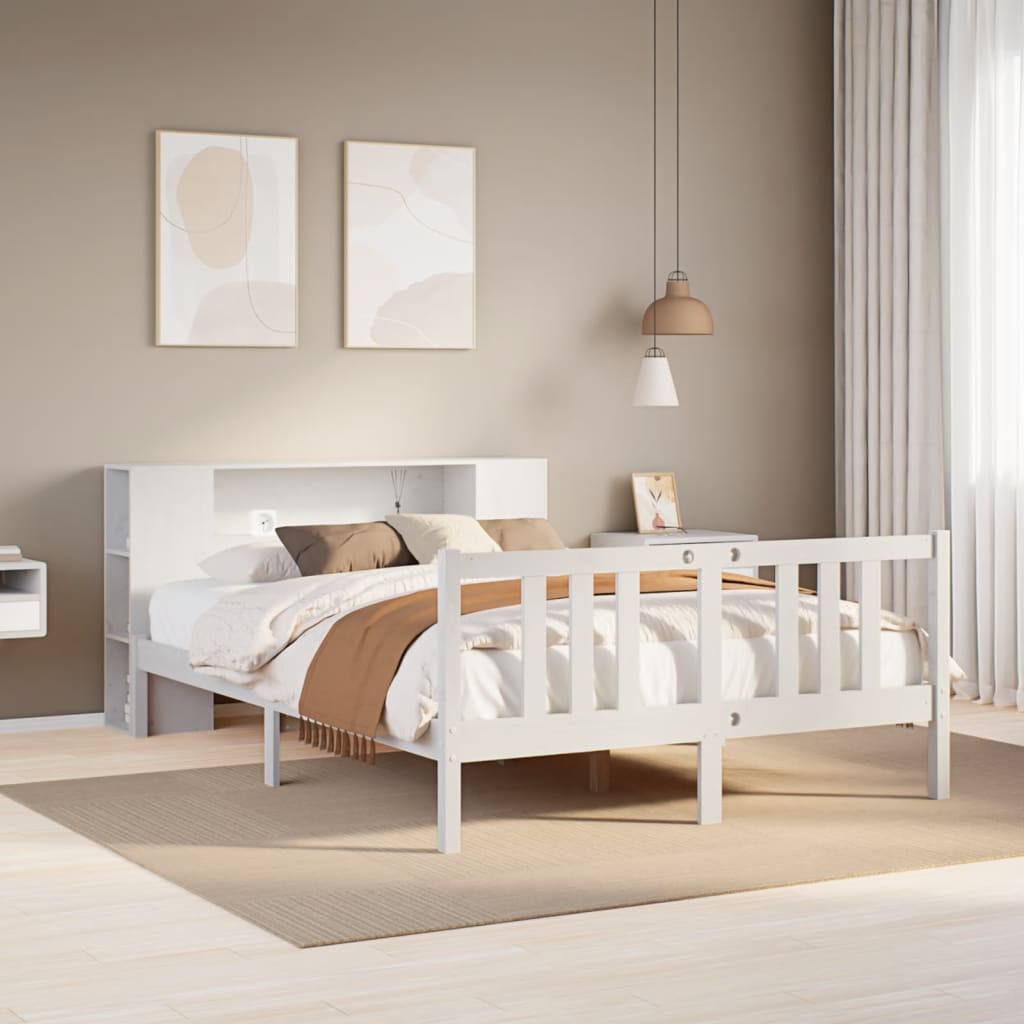 Bed met boekenkast zonder matras grenenhout wit 160x200 cm