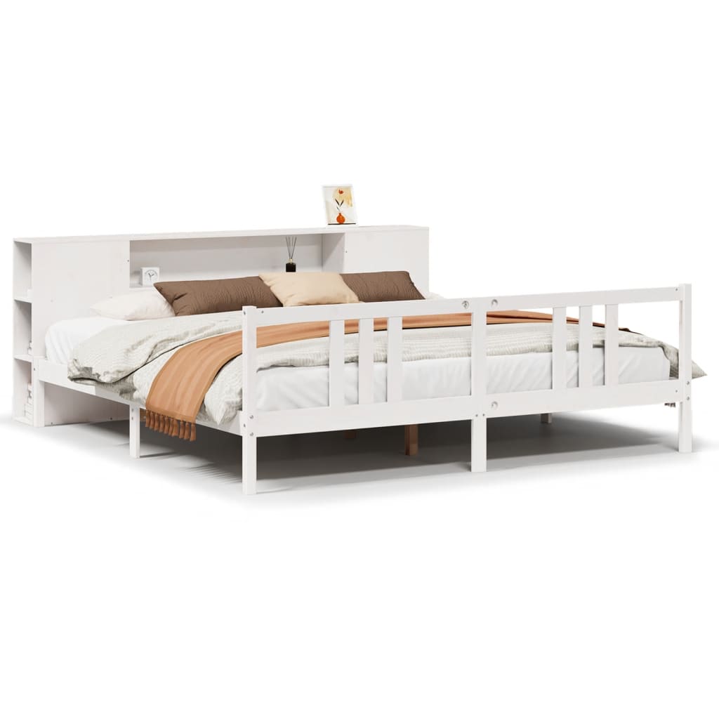 Bed met boekenkast zonder matras grenenhout wit 200x200 cm