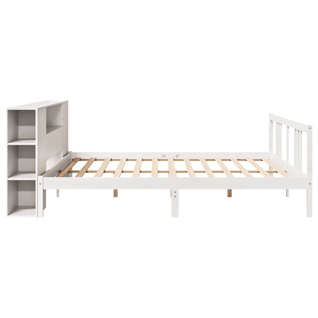 Bed met boekenkast zonder matras grenenhout wit 200x200 cm