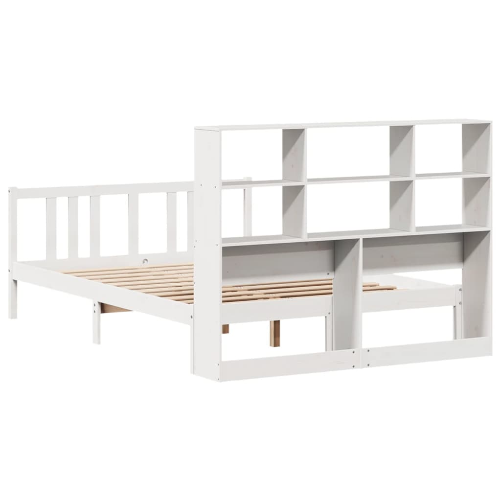 Bed met boekenkast zonder matras grenenhout wit 140x200 cm