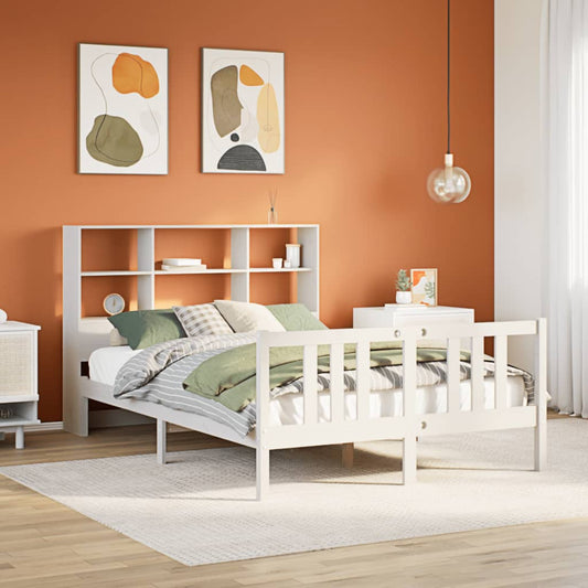 Bed met boekenkast zonder matras grenenhout wit 140x200 cm