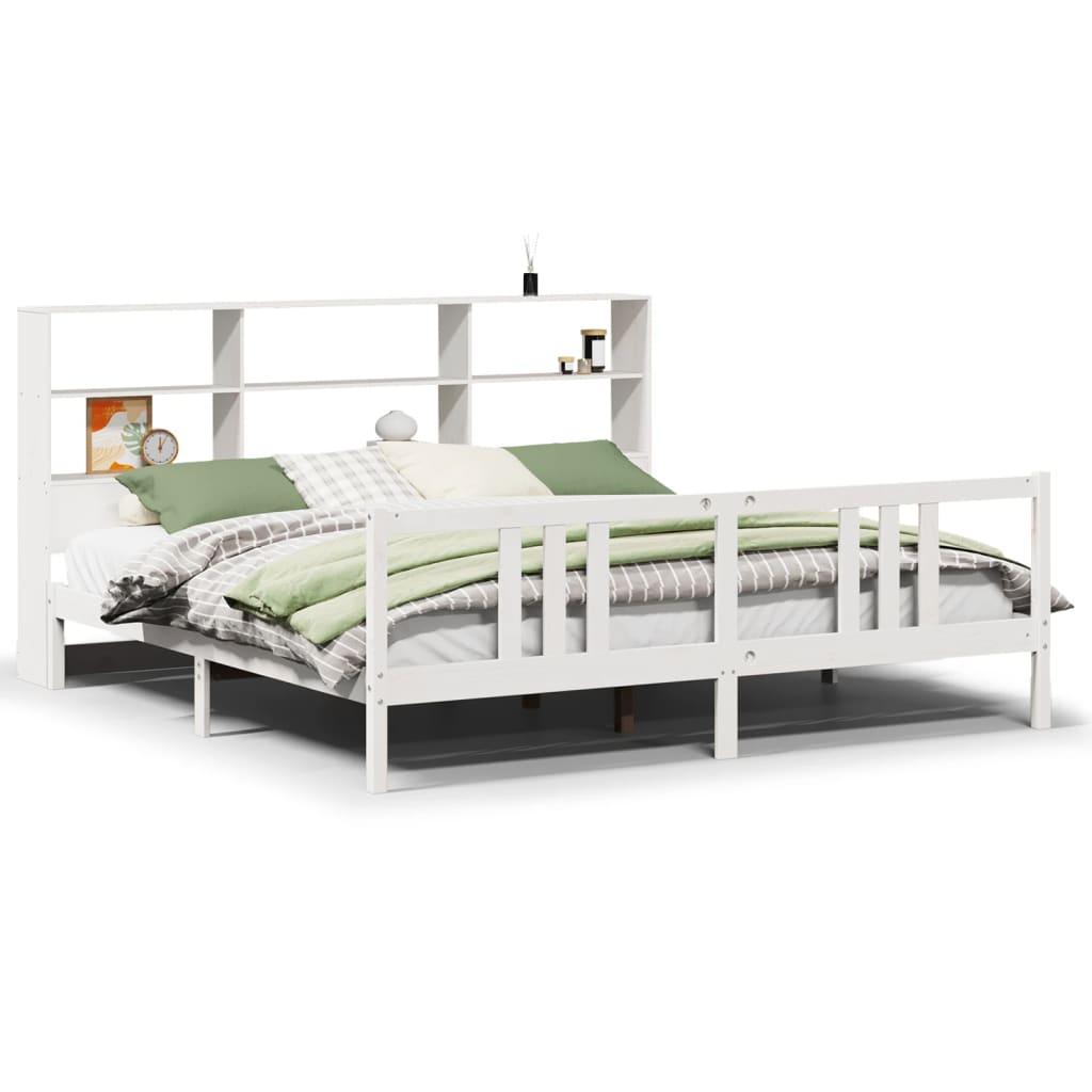 Bed met boekenkast zonder matras grenenhout wit 200x200 cm