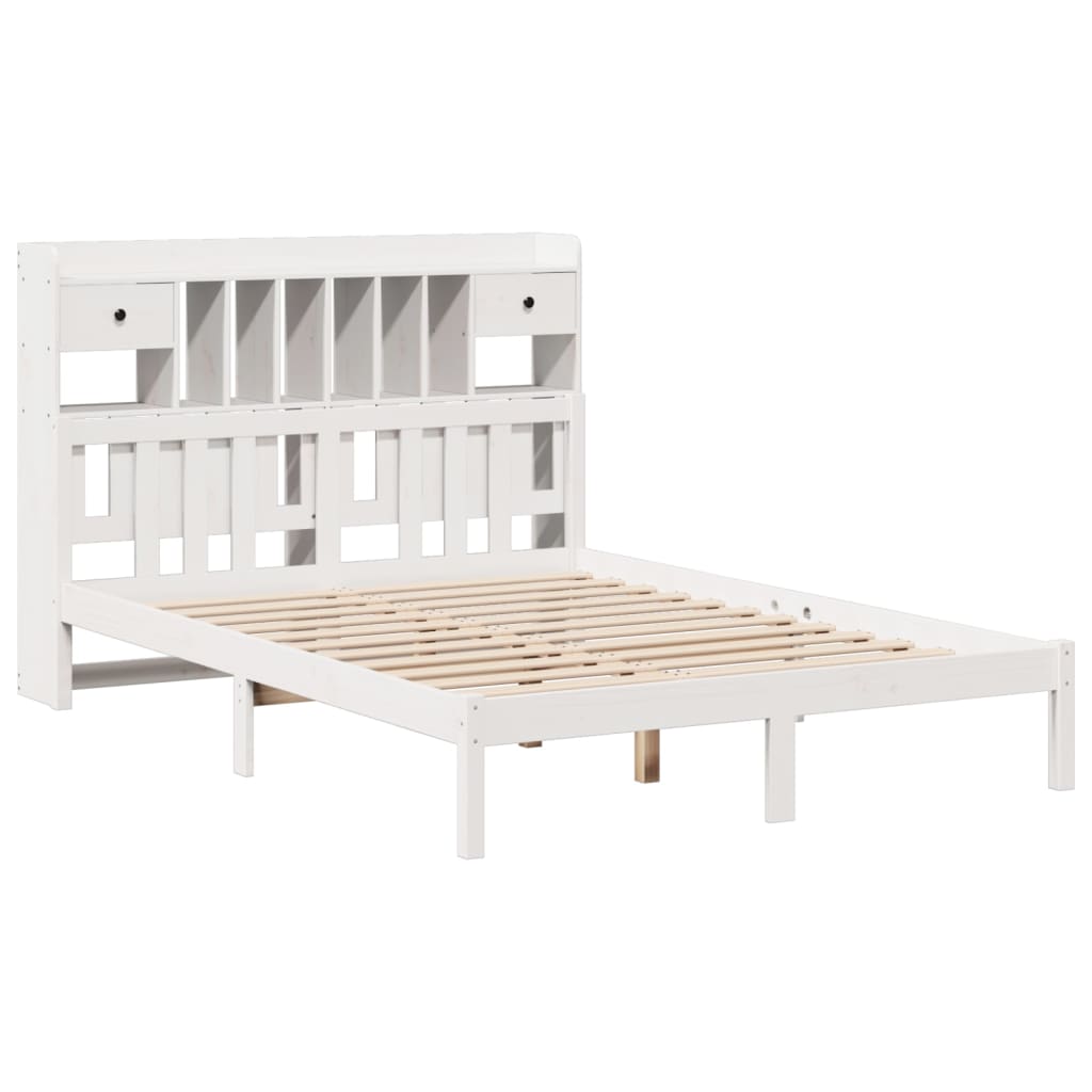 Bed met boekenkast zonder matras grenenhout wit 140x200 cm