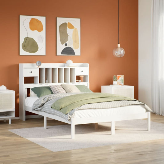 Bed met boekenkast zonder matras grenenhout wit 140x200 cm