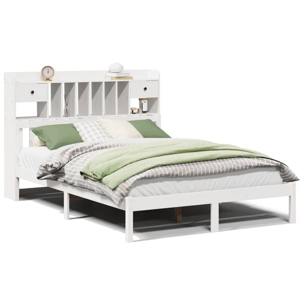 Bed met boekenkast zonder matras grenenhout wit 160x200 cm