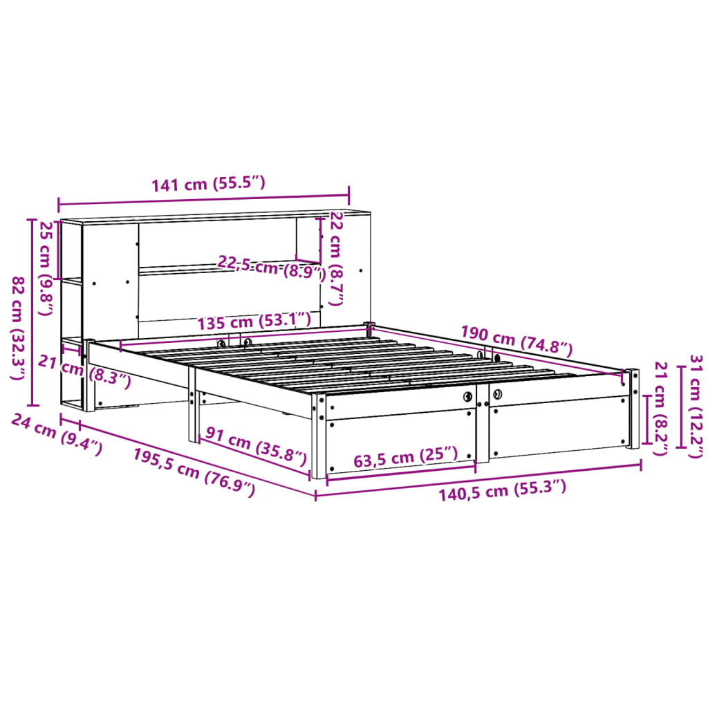 Bed met boekenkast zonder matras grenenhout wit 135x190 cm Bedden & bedframes | Creëer jouw Trendy Thuis | Gratis bezorgd & Retour | Trendy.nl