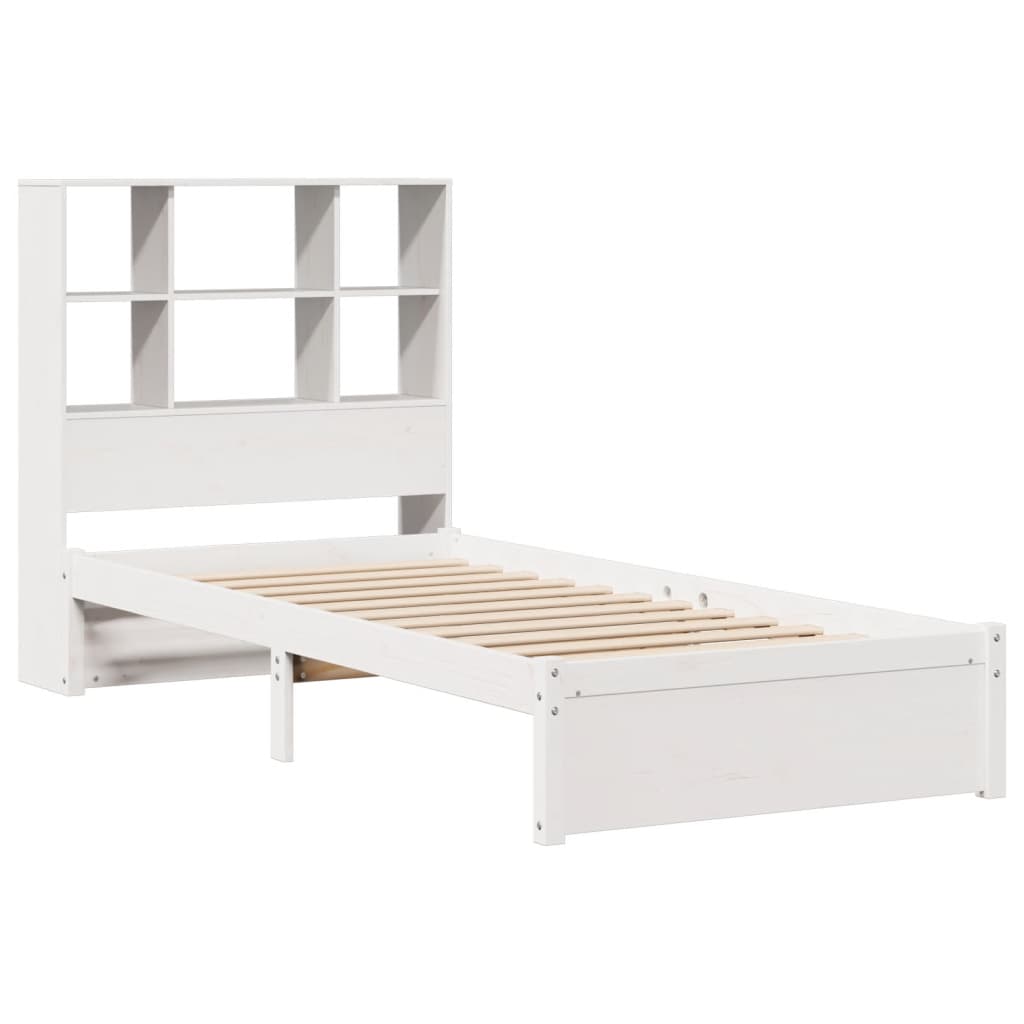 Bed met boekenkast zonder matras grenenhout wit 100x200 cm