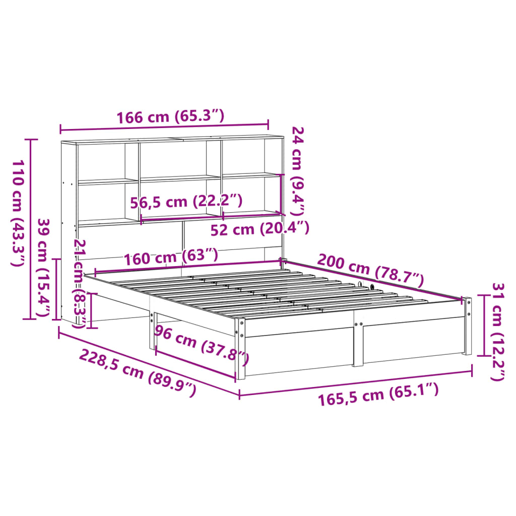 Bed met boekenkast zonder matras grenenhout wit 160x200 cm Bedden & bedframes | Creëer jouw Trendy Thuis | Gratis bezorgd & Retour | Trendy.nl