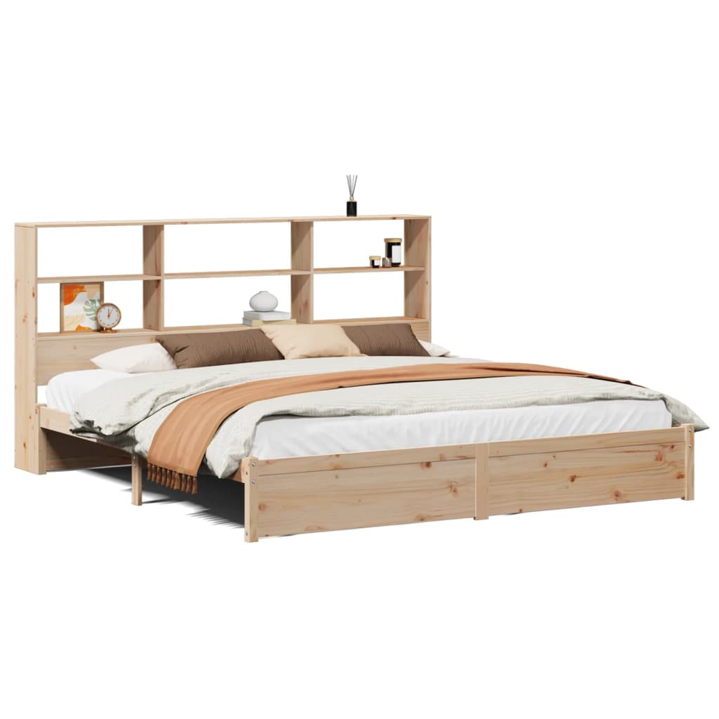 Bed met boekenkast zonder matras massief grenenhout 200x200 cm