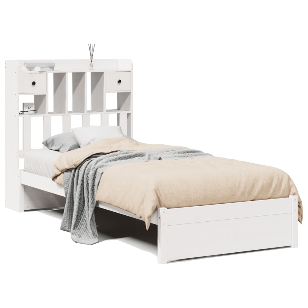 Bed met boekenkast zonder matras grenenhout wit 90x190 cm