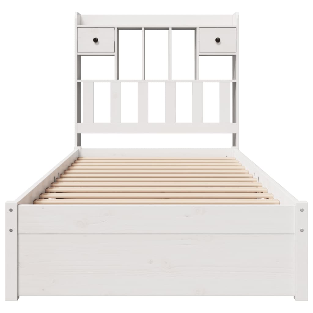 Bed met boekenkast zonder matras grenenhout wit 90x190 cm