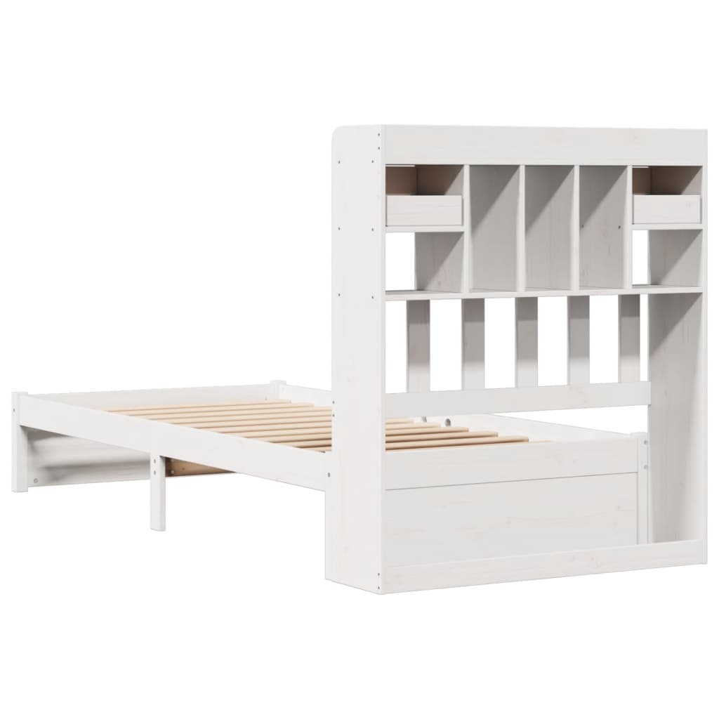 Bed met boekenkast zonder matras grenenhout wit 90x190 cm