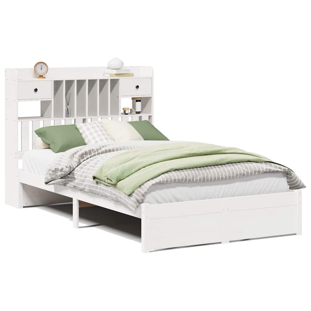 Bed met boekenkast zonder matras grenenhout wit 120x190 cm