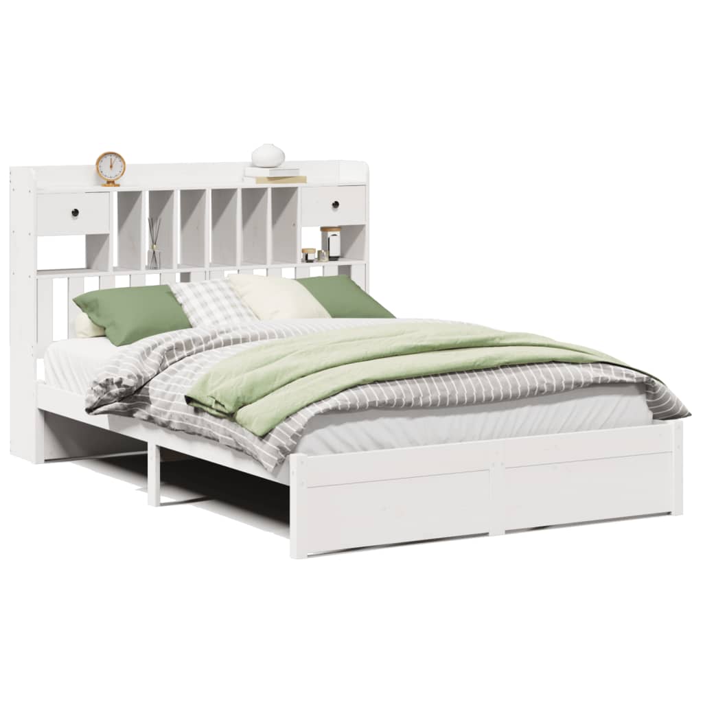 Bed met boekenkast zonder matras grenenhout wit 160x200 cm