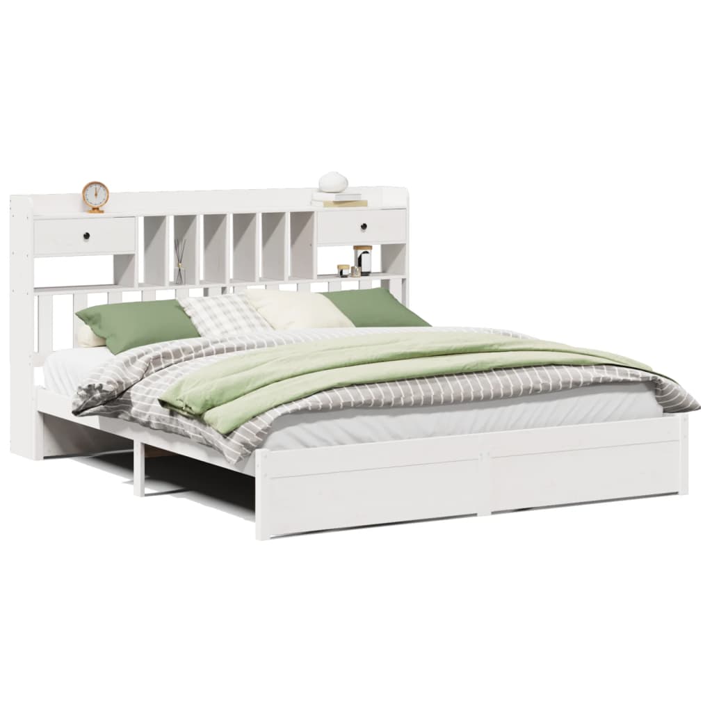 Bed met boekenkast zonder matras grenenhout wit 180x200 cm