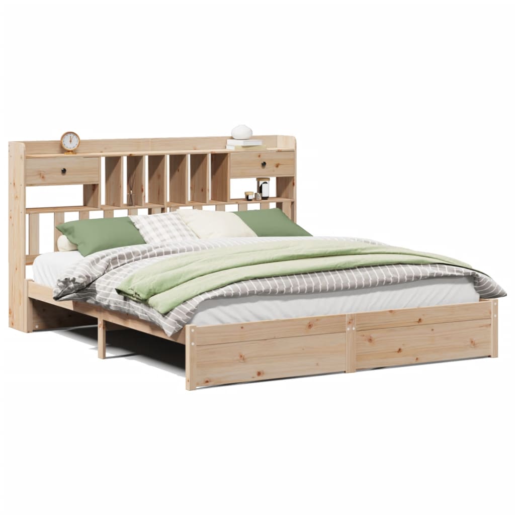 Bed met boekenkast zonder matras massief grenenhout 200x200 cm