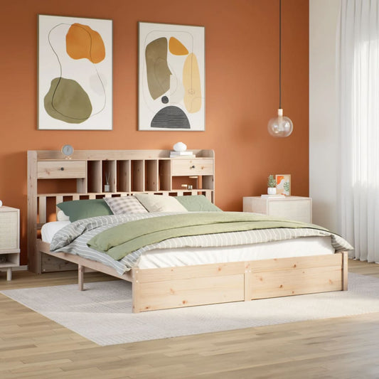 Bed met boekenkast zonder matras massief grenenhout 200x200 cm