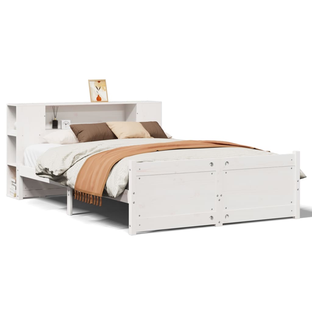 Bed met boekenkast zonder matras grenenhout wit 135x190 cm