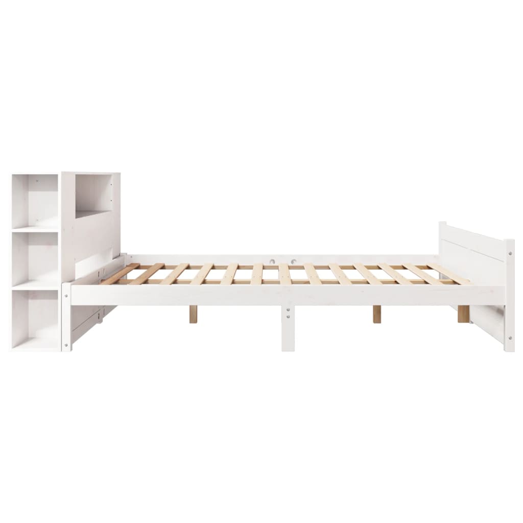 Bed met boekenkast zonder matras grenenhout wit 135x190 cm