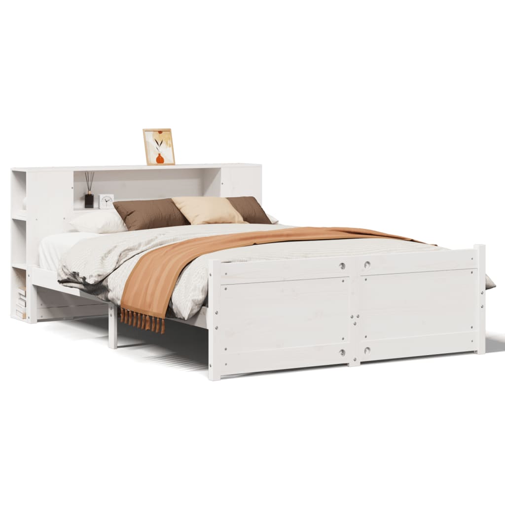 Bed met boekenkast zonder matras grenenhout wit 150x200 cm