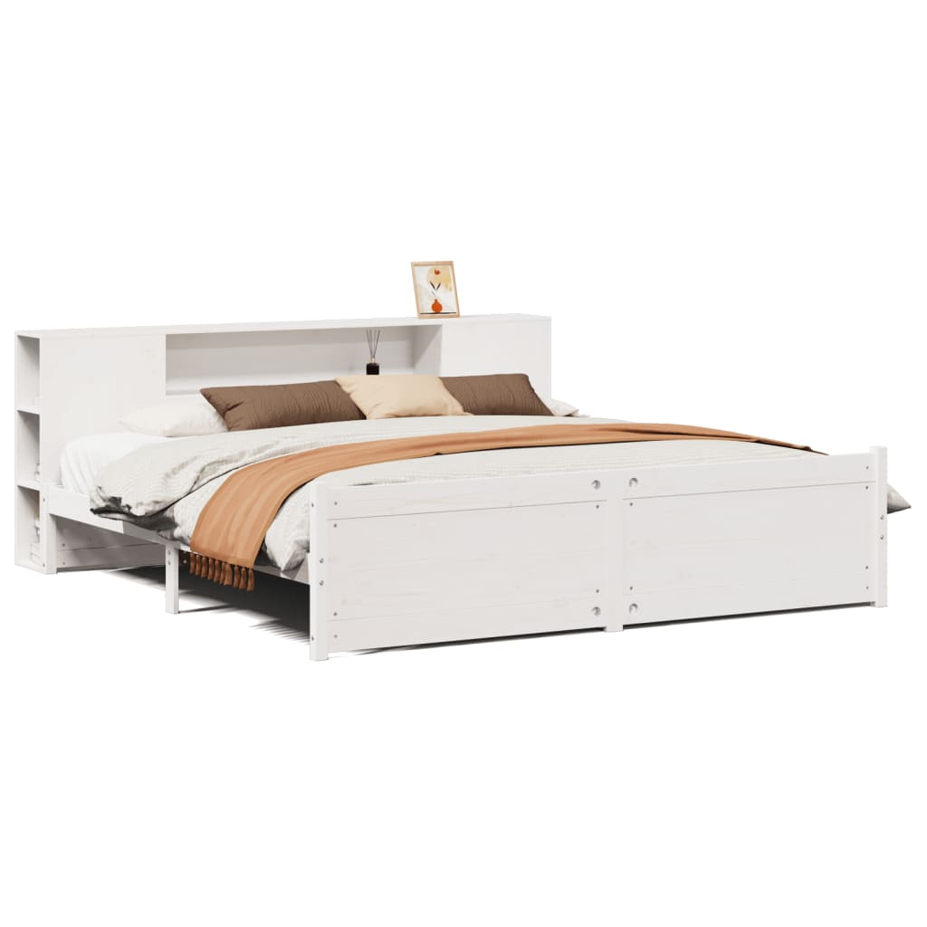 Bed met boekenkast zonder matras grenenhout wit 200x200 cm