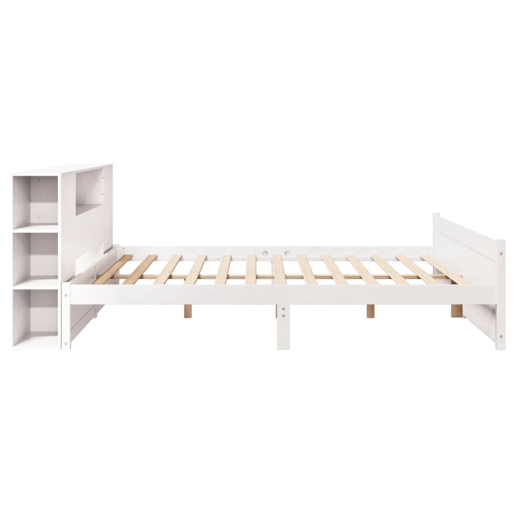 Bed met boekenkast zonder matras grenenhout wit 200x200 cm