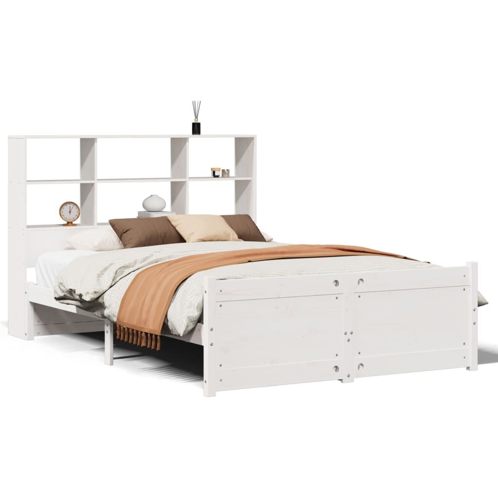 Bed met boekenkast zonder matras grenenhout wit 135x190 cm