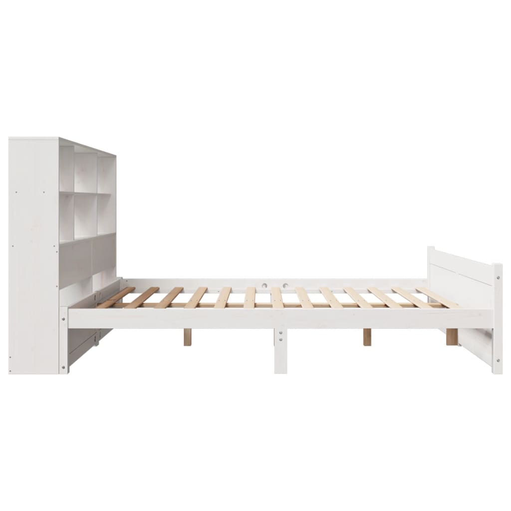 Bed met boekenkast zonder matras grenenhout wit 135x190 cm