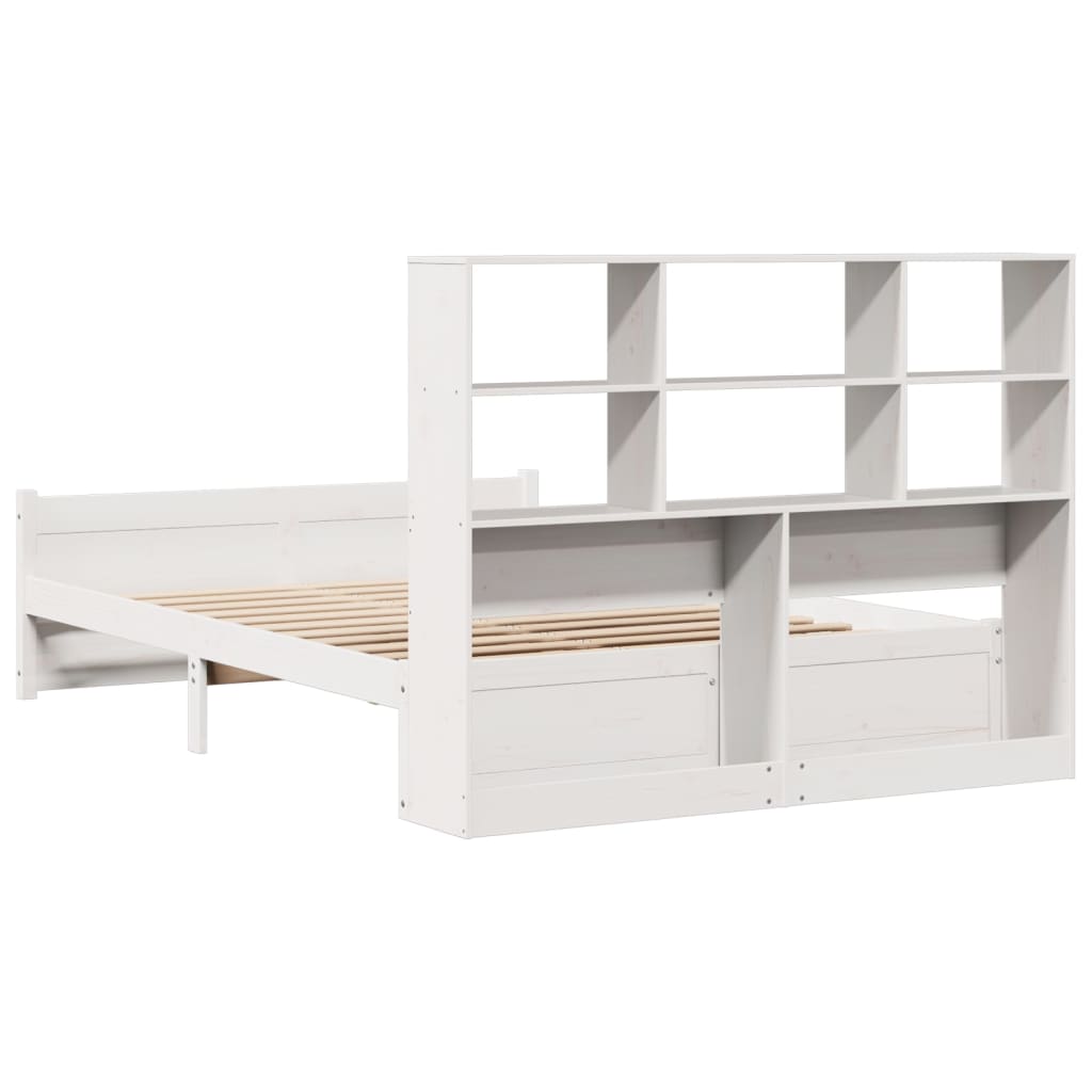 Bed met boekenkast zonder matras grenenhout wit 135x190 cm