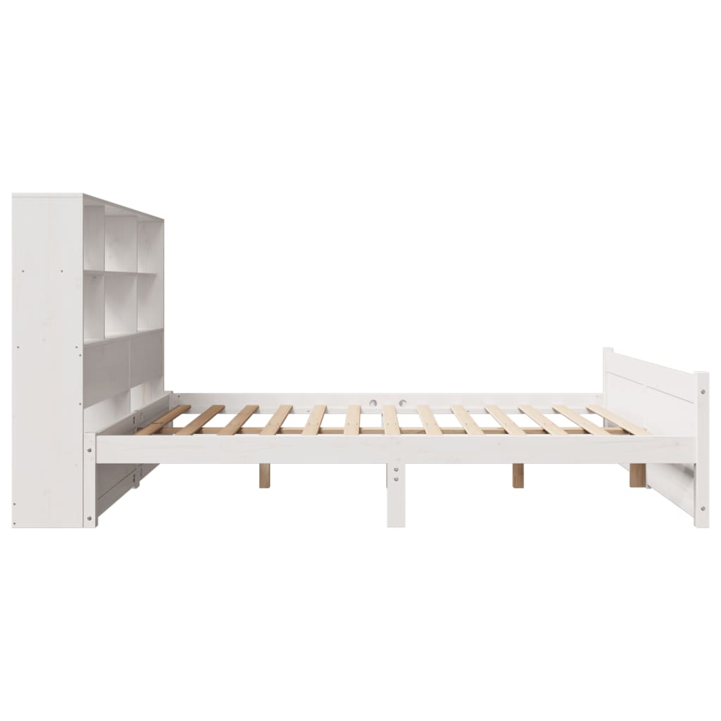 Bed met boekenkast zonder matras grenenhout wit 140x200 cm