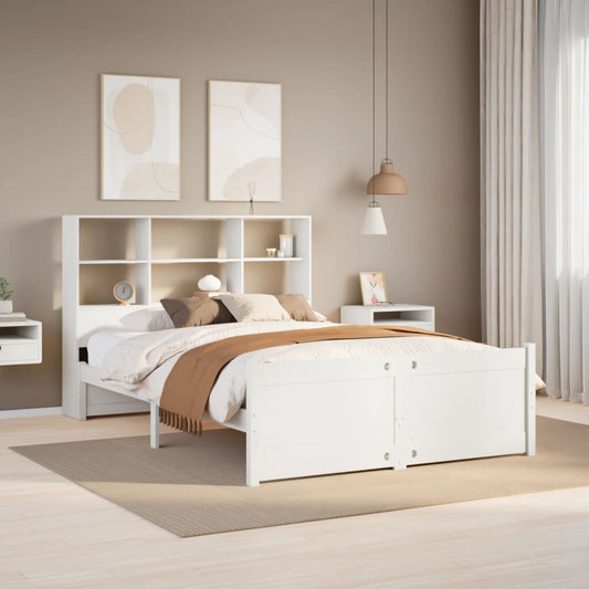 Bed met boekenkast zonder matras grenenhout wit 140x200 cm