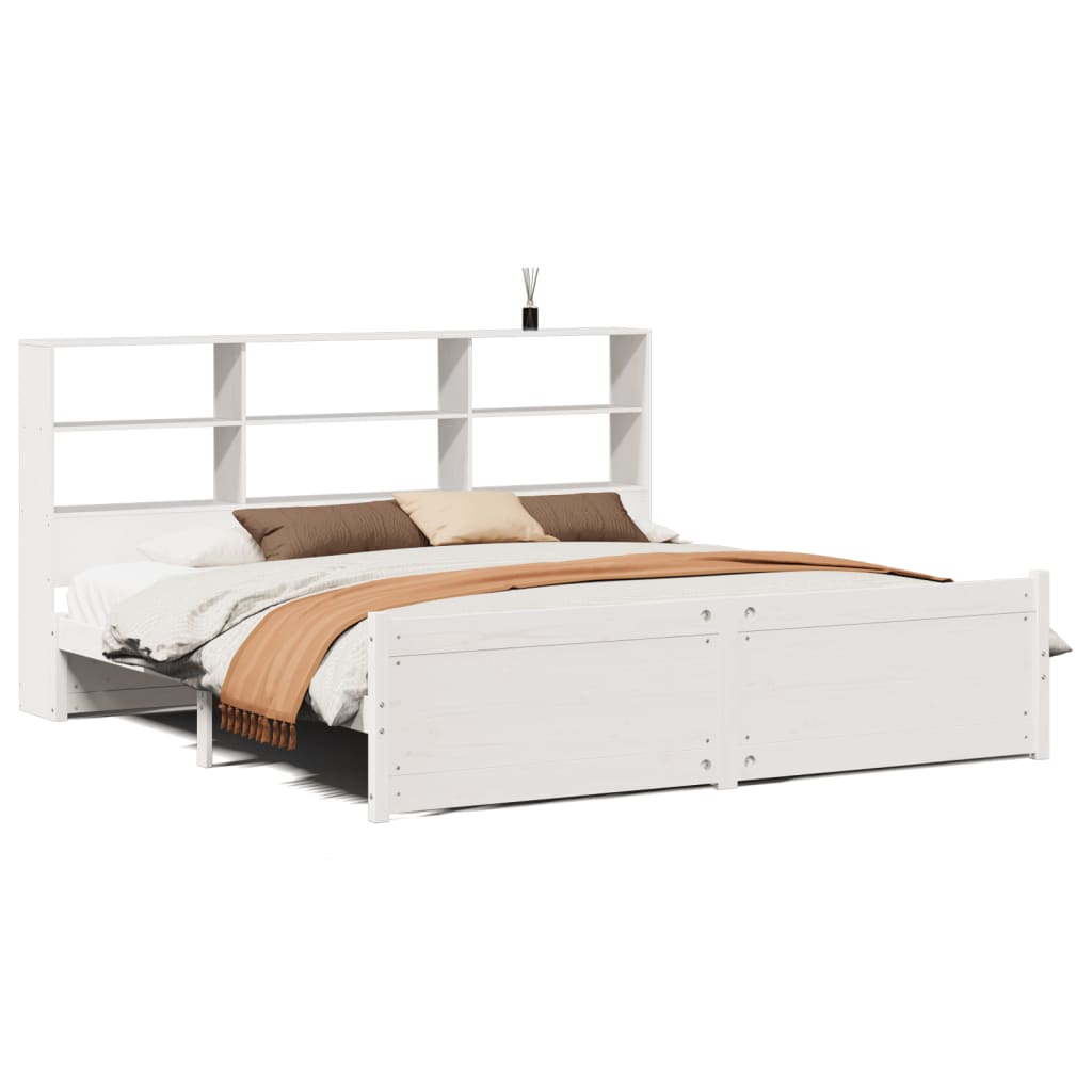 Bed met boekenkast zonder matras grenenhout wit 180x200 cm