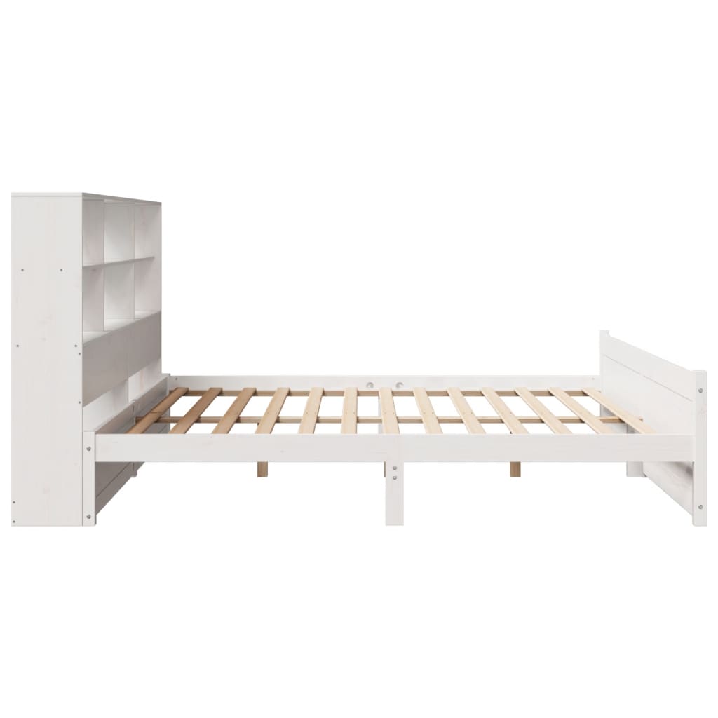 Bed met boekenkast zonder matras grenenhout wit 200x200 cm