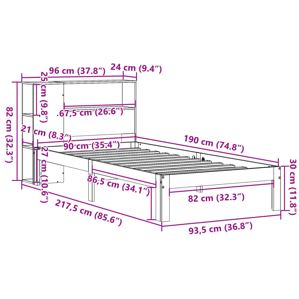 Bed met boekenkast zonder matras grenenhout wasbruin 90x190 cm Bedden & bedframes | Creëer jouw Trendy Thuis | Gratis bezorgd & Retour | Trendy.nl