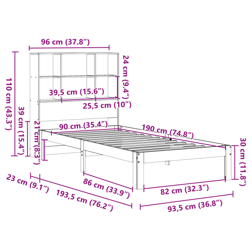 Bed met boekenkast zonder matras massief grenenhout 90x190 cm Bedden & bedframes | Creëer jouw Trendy Thuis | Gratis bezorgd & Retour | Trendy.nl