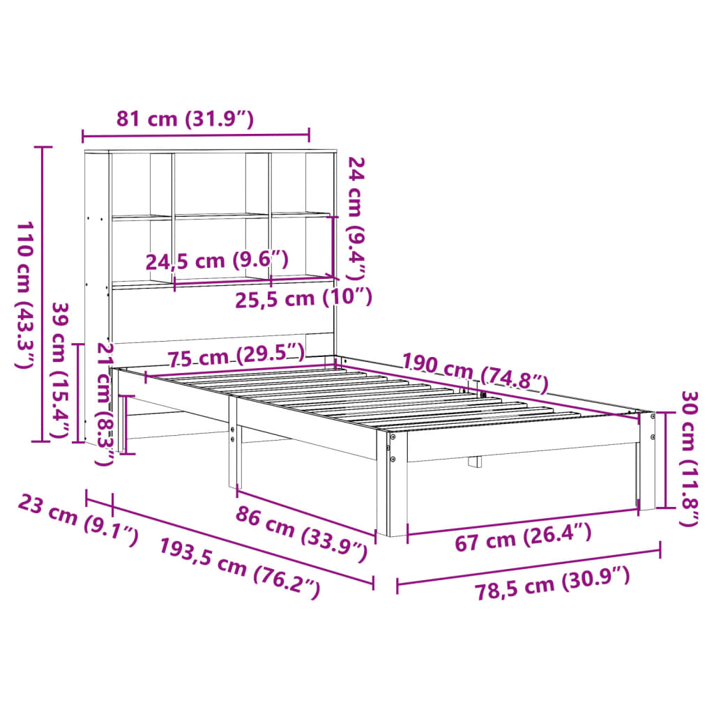 Bed met boekenkast zonder matras grenenhout wasbruin 75x190 cm Bedden & bedframes | Creëer jouw Trendy Thuis | Gratis bezorgd & Retour | Trendy.nl