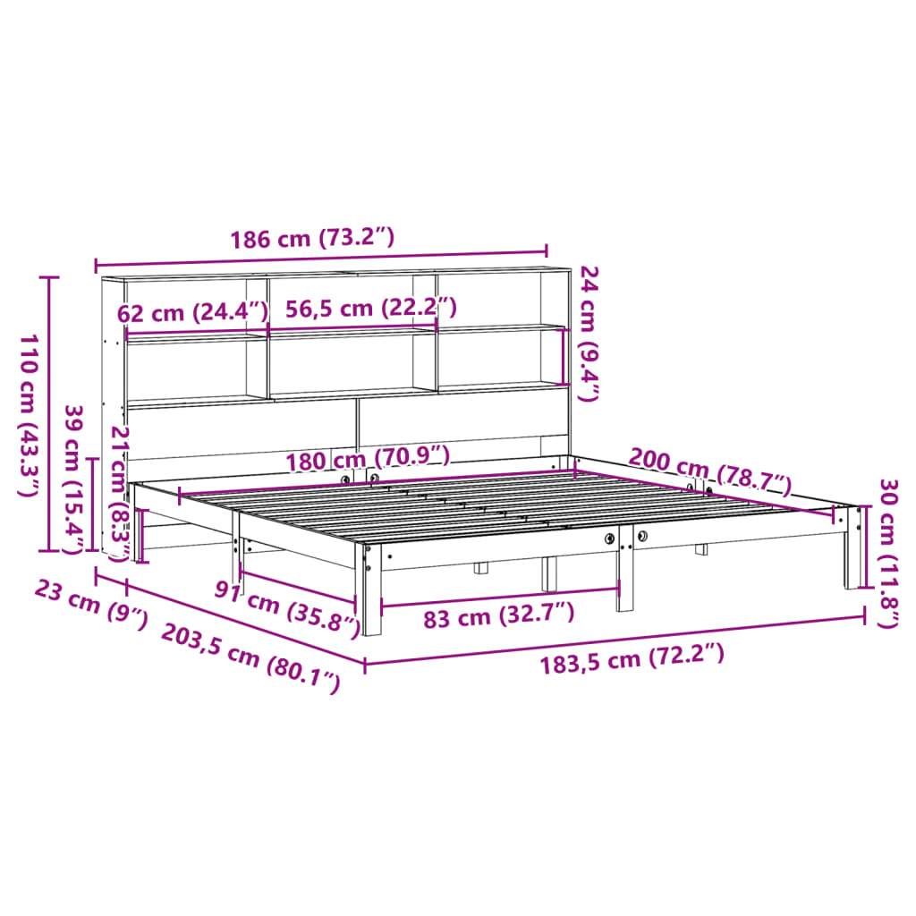 Bed met boekenkast zonder matras grenenhout wasbruin 180x200 cm Bedden & bedframes | Creëer jouw Trendy Thuis | Gratis bezorgd & Retour | Trendy.nl