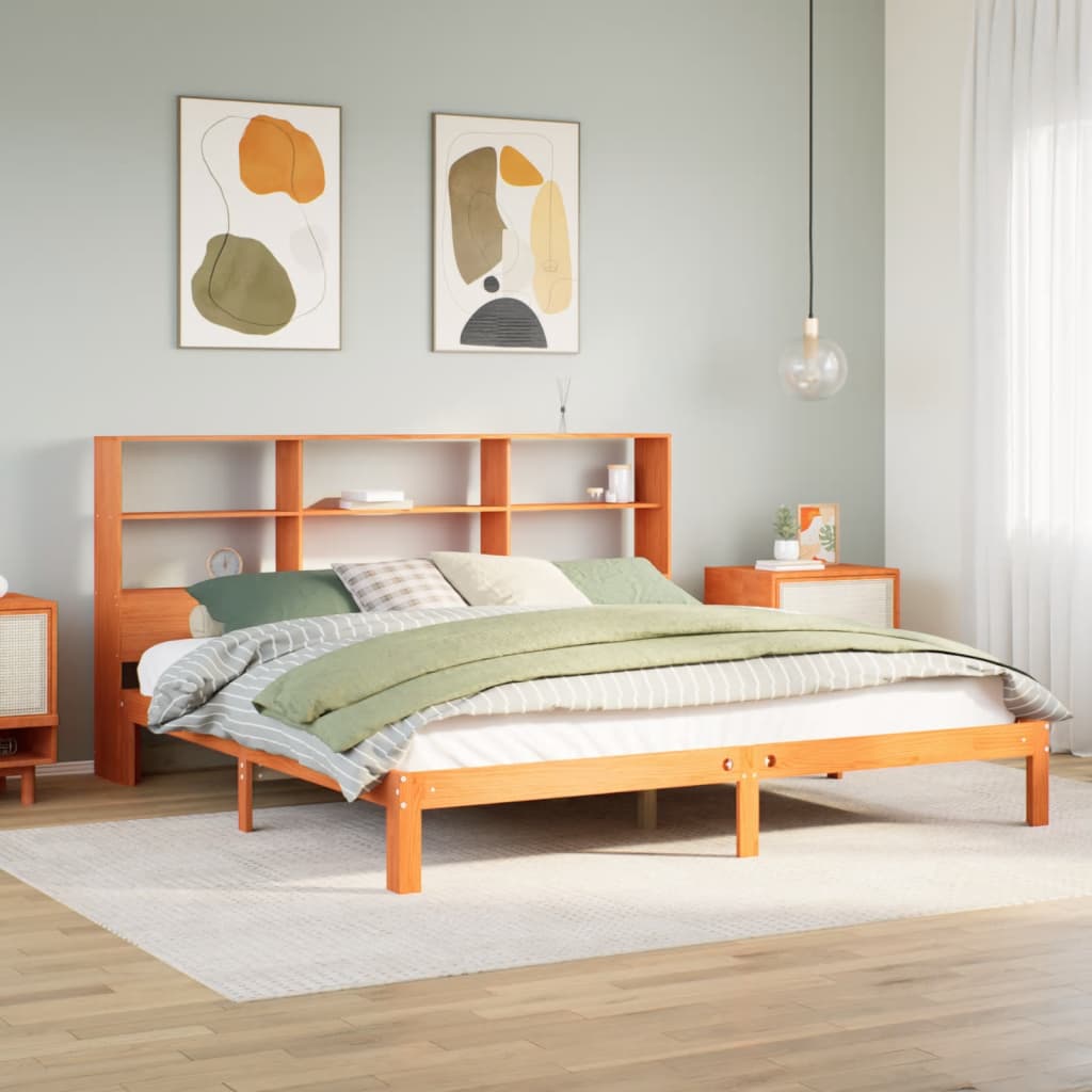 Bed met boekenkast zonder matras grenenhout wasbruin 180x200 cm Bedden & bedframes | Creëer jouw Trendy Thuis | Gratis bezorgd & Retour | Trendy.nl